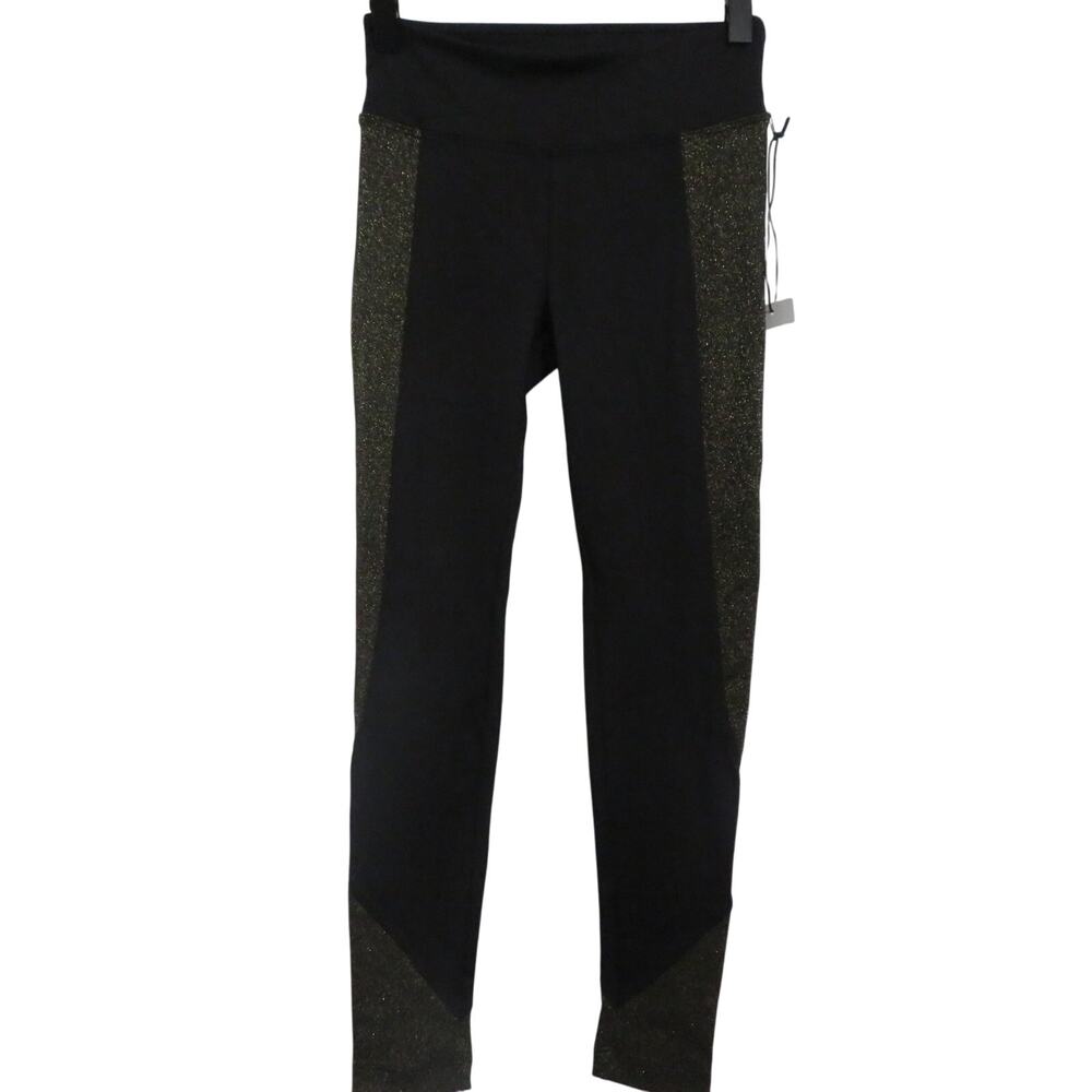 Koral Womens Size XS Black Gold Curve Mid Rise Crop Legging Stretchy Yoga Pants